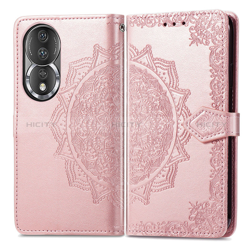 Coque Portefeuille Motif Fantaisie Livre Cuir Etui Clapet pour Huawei Honor 80 5G Or Rose Plus