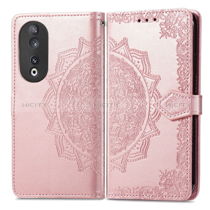 Coque Portefeuille Motif Fantaisie Livre Cuir Etui Clapet pour Huawei Honor 90 5G Or Rose Plus