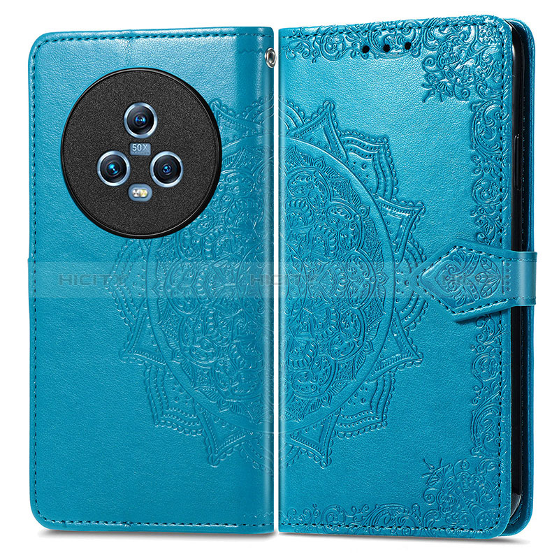 Coque Portefeuille Motif Fantaisie Livre Cuir Etui Clapet pour Huawei Honor Magic5 5G Bleu Plus