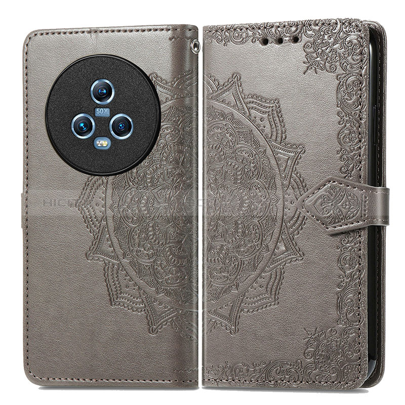 Coque Portefeuille Motif Fantaisie Livre Cuir Etui Clapet pour Huawei Honor Magic5 5G Gris Plus