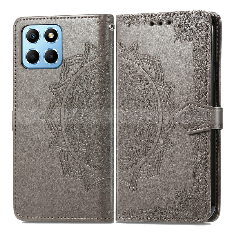 Coque Portefeuille Motif Fantaisie Livre Cuir Etui Clapet pour Huawei Honor X6 5G Gris Plus