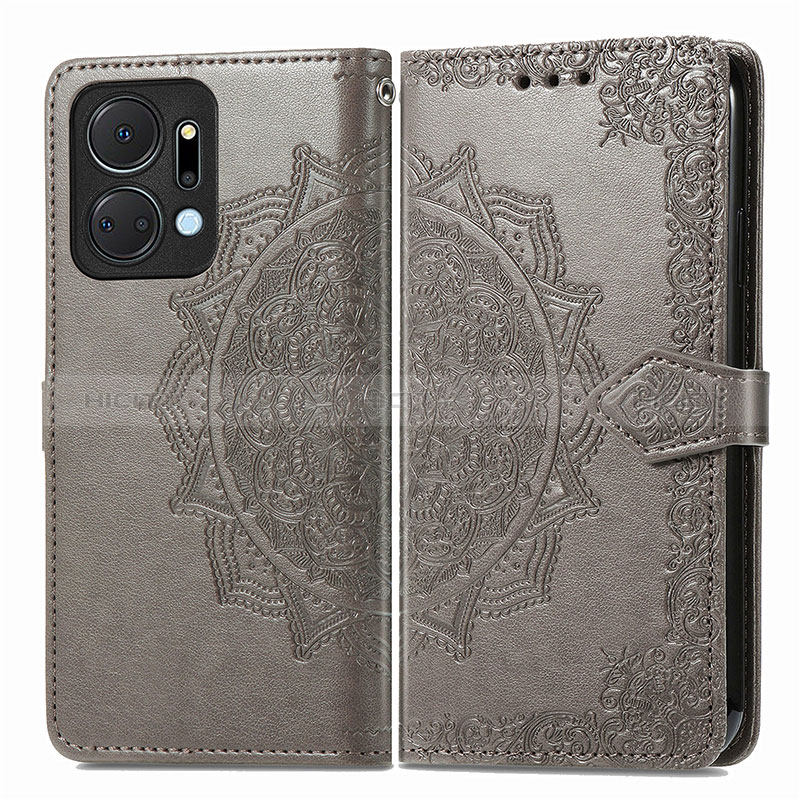 Coque Portefeuille Motif Fantaisie Livre Cuir Etui Clapet pour Huawei Honor X7a Gris Plus