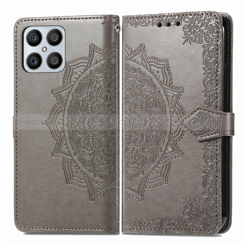 Coque Portefeuille Motif Fantaisie Livre Cuir Etui Clapet pour Huawei Honor X8 4G Gris Plus