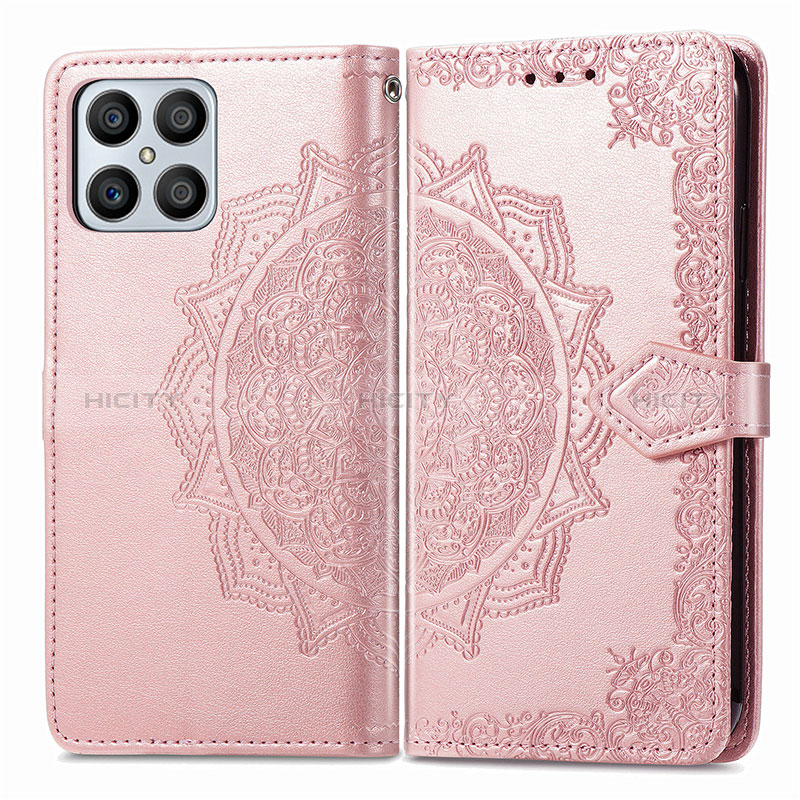 Coque Portefeuille Motif Fantaisie Livre Cuir Etui Clapet pour Huawei Honor X8 4G Or Rose Plus