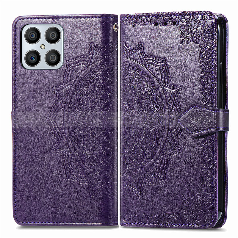 Coque Portefeuille Motif Fantaisie Livre Cuir Etui Clapet pour Huawei Honor X8 4G Violet Plus