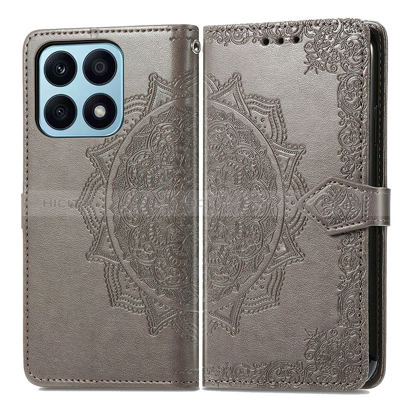 Coque Portefeuille Motif Fantaisie Livre Cuir Etui Clapet pour Huawei Honor X8a 4G Gris Plus