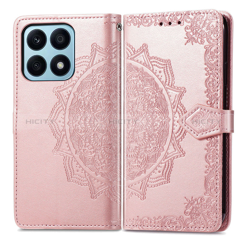 Coque Portefeuille Motif Fantaisie Livre Cuir Etui Clapet pour Huawei Honor X8a 4G Or Rose Plus