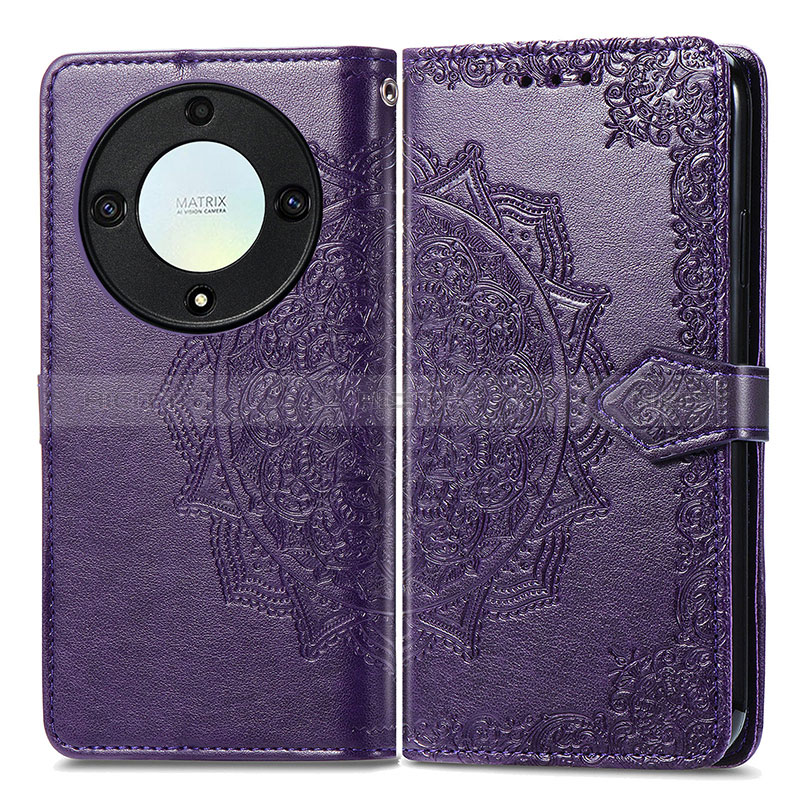 Coque Portefeuille Motif Fantaisie Livre Cuir Etui Clapet pour Huawei Honor X9a 5G Violet Plus