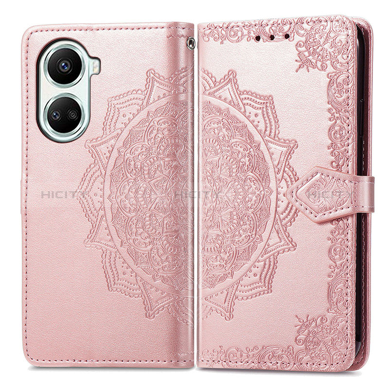 Coque Portefeuille Motif Fantaisie Livre Cuir Etui Clapet pour Huawei Nova 10 SE Or Rose Plus