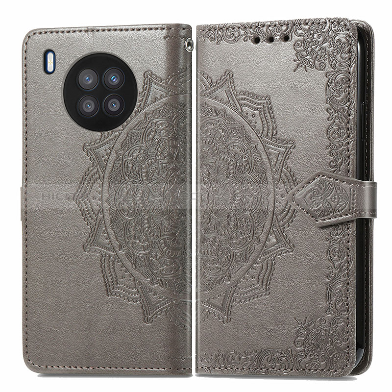 Coque Portefeuille Motif Fantaisie Livre Cuir Etui Clapet pour Huawei Nova 8i Gris Plus