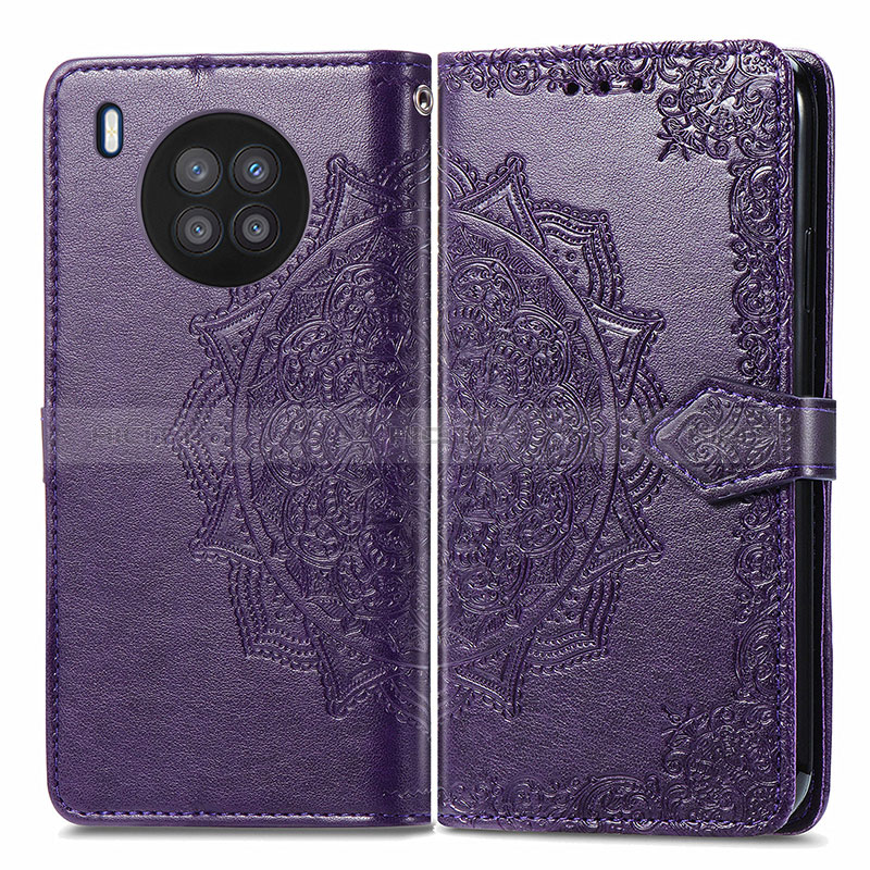 Coque Portefeuille Motif Fantaisie Livre Cuir Etui Clapet pour Huawei Nova 8i Violet Plus