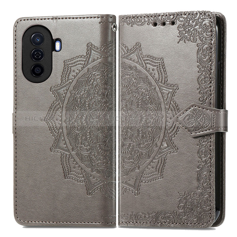 Coque Portefeuille Motif Fantaisie Livre Cuir Etui Clapet pour Huawei Nova Y70 Gris Plus