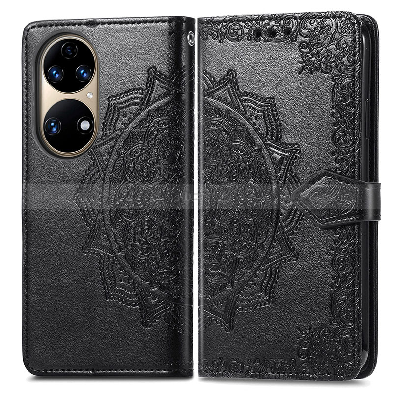 Coque Portefeuille Motif Fantaisie Livre Cuir Etui Clapet pour Huawei P50 Noir Plus