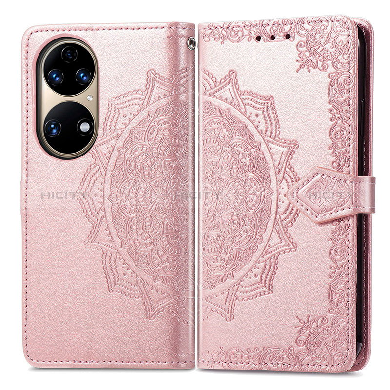 Coque Portefeuille Motif Fantaisie Livre Cuir Etui Clapet pour Huawei P50 Or Rose Plus