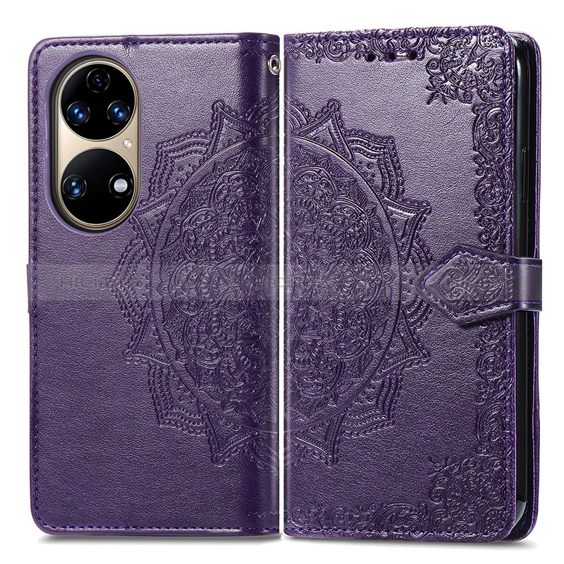 Coque Portefeuille Motif Fantaisie Livre Cuir Etui Clapet pour Huawei P50 Violet Plus