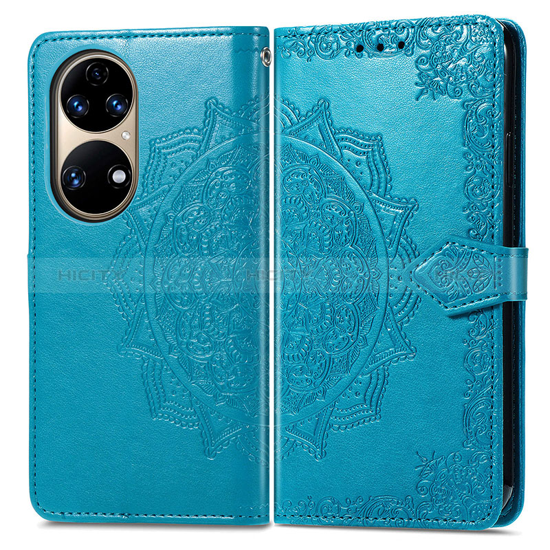 Coque Portefeuille Motif Fantaisie Livre Cuir Etui Clapet pour Huawei P50e Bleu Plus