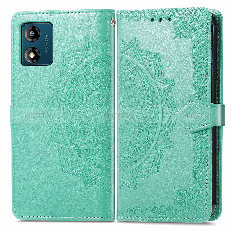 Coque Portefeuille Motif Fantaisie Livre Cuir Etui Clapet pour Motorola Moto E13 Vert Plus