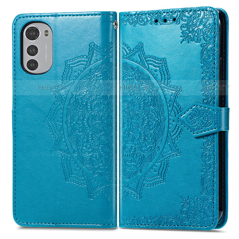 Coque Portefeuille Motif Fantaisie Livre Cuir Etui Clapet pour Motorola Moto E32s Bleu Plus