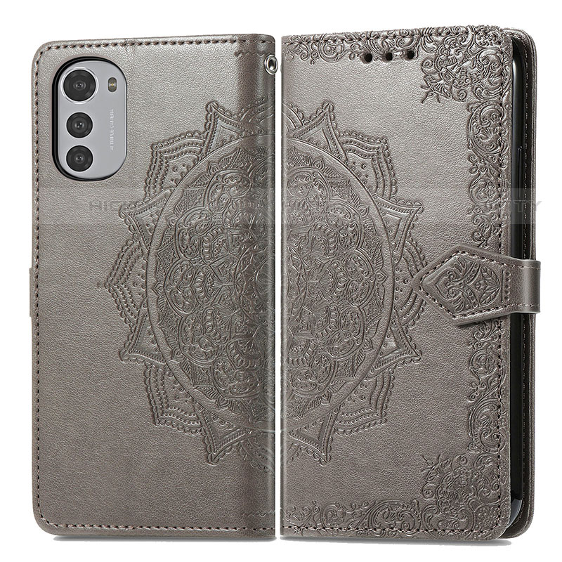 Coque Portefeuille Motif Fantaisie Livre Cuir Etui Clapet pour Motorola Moto E32s Gris Plus