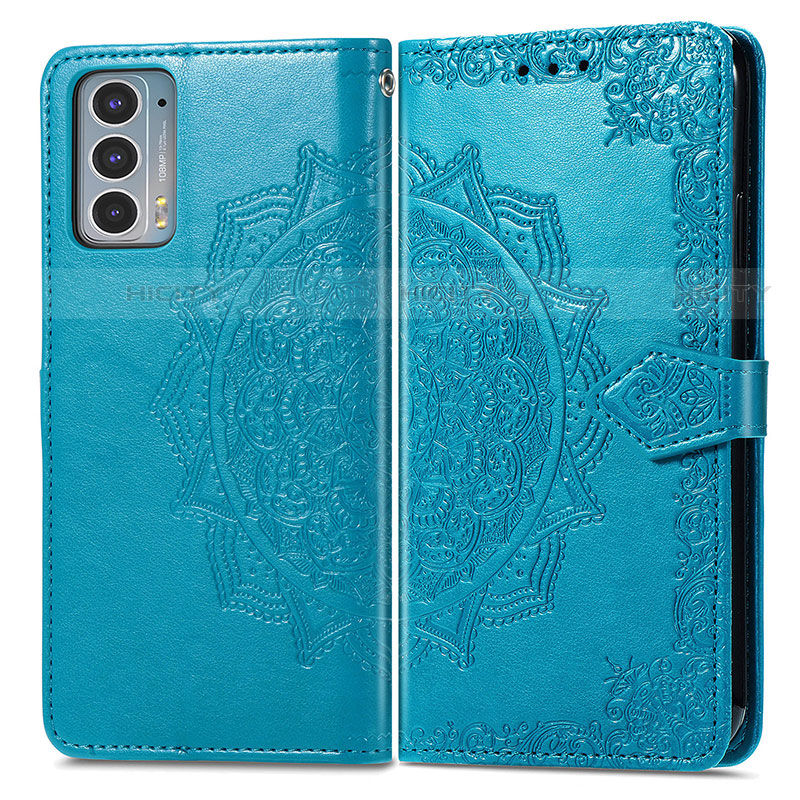 Coque Portefeuille Motif Fantaisie Livre Cuir Etui Clapet pour Motorola Moto Edge 20 5G Bleu Plus