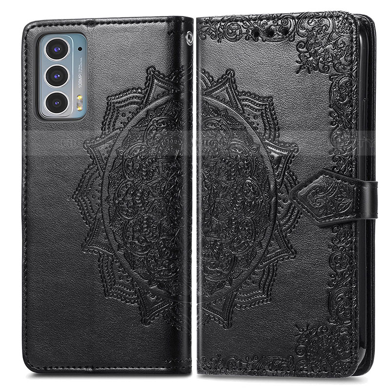 Coque Portefeuille Motif Fantaisie Livre Cuir Etui Clapet pour Motorola Moto Edge 20 5G Noir Plus