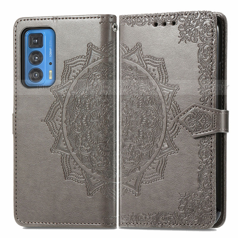 Coque Portefeuille Motif Fantaisie Livre Cuir Etui Clapet pour Motorola Moto Edge 20 Pro 5G Gris Plus