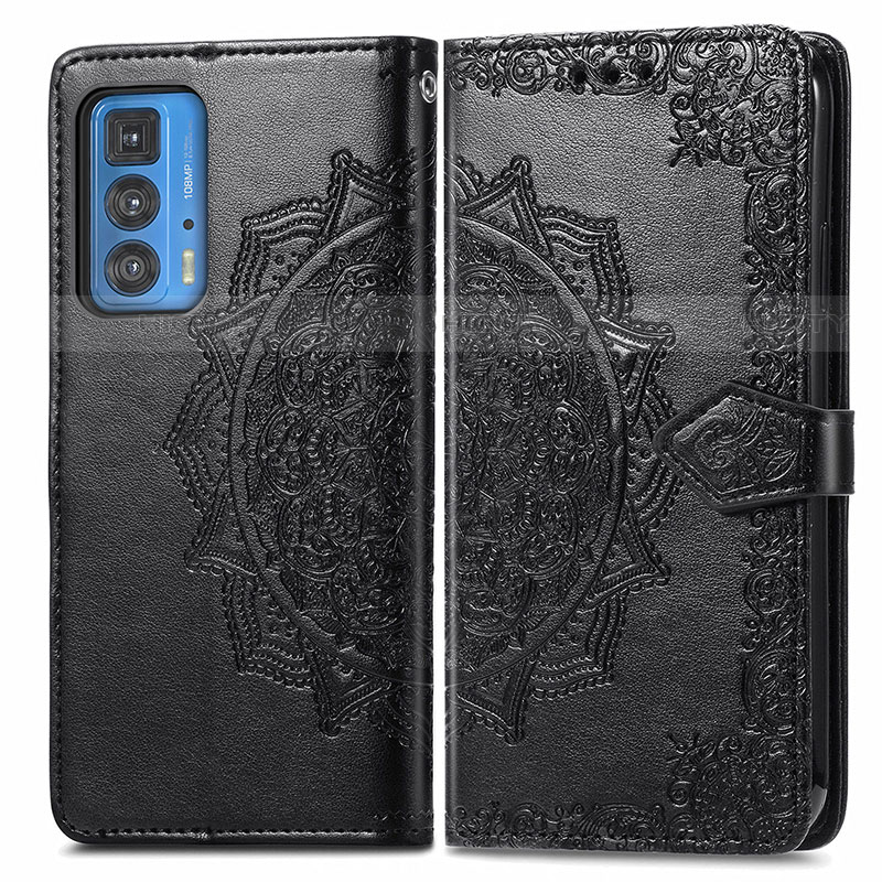 Coque Portefeuille Motif Fantaisie Livre Cuir Etui Clapet pour Motorola Moto Edge 20 Pro 5G Noir Plus