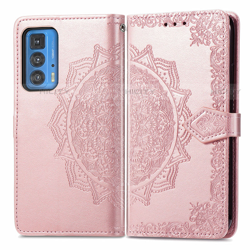 Coque Portefeuille Motif Fantaisie Livre Cuir Etui Clapet pour Motorola Moto Edge 20 Pro 5G Or Rose Plus