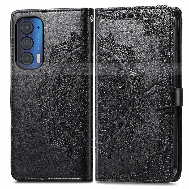 Coque Portefeuille Motif Fantaisie Livre Cuir Etui Clapet pour Motorola Moto Edge (2021) 5G Noir Plus