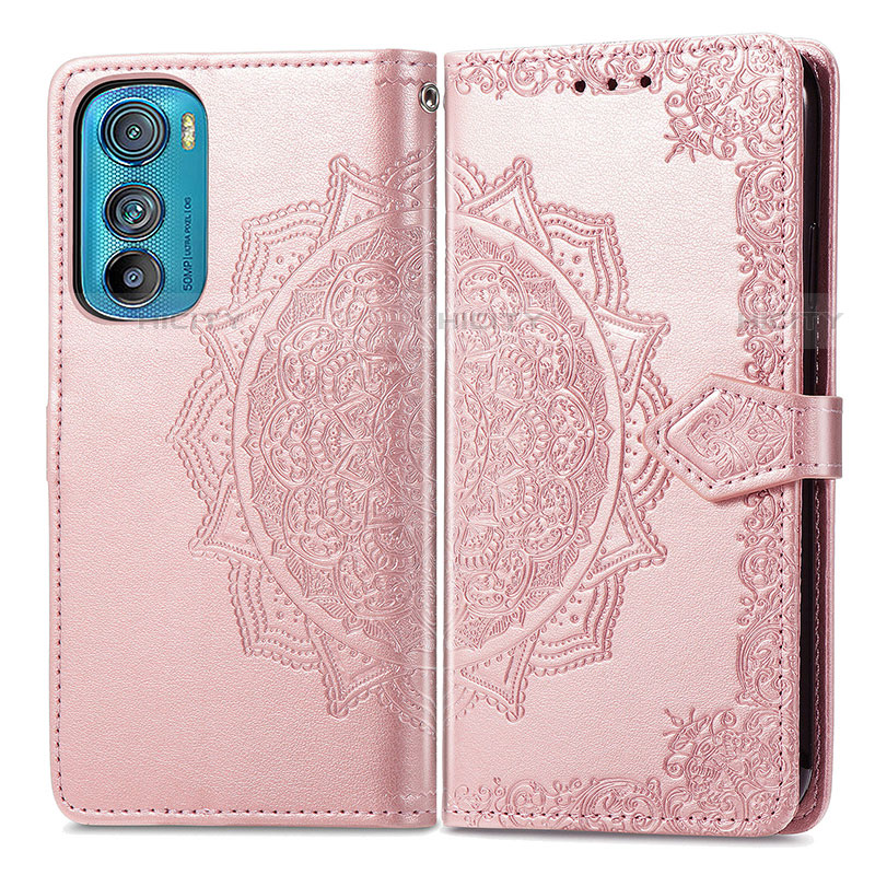 Coque Portefeuille Motif Fantaisie Livre Cuir Etui Clapet pour Motorola Moto Edge 30 5G Or Rose Plus