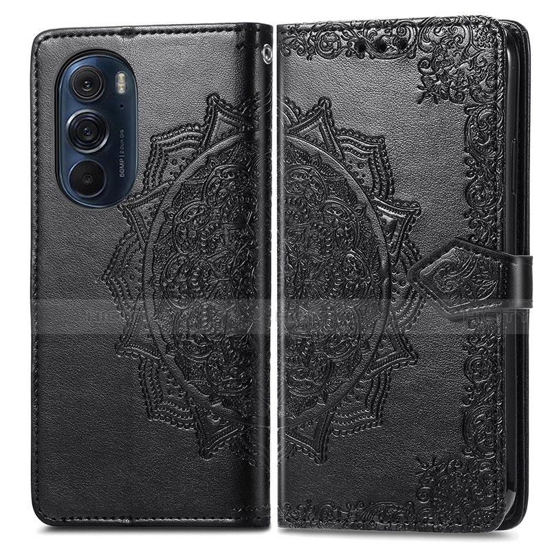 Coque Portefeuille Motif Fantaisie Livre Cuir Etui Clapet pour Motorola Moto Edge 30 Pro 5G Noir Plus