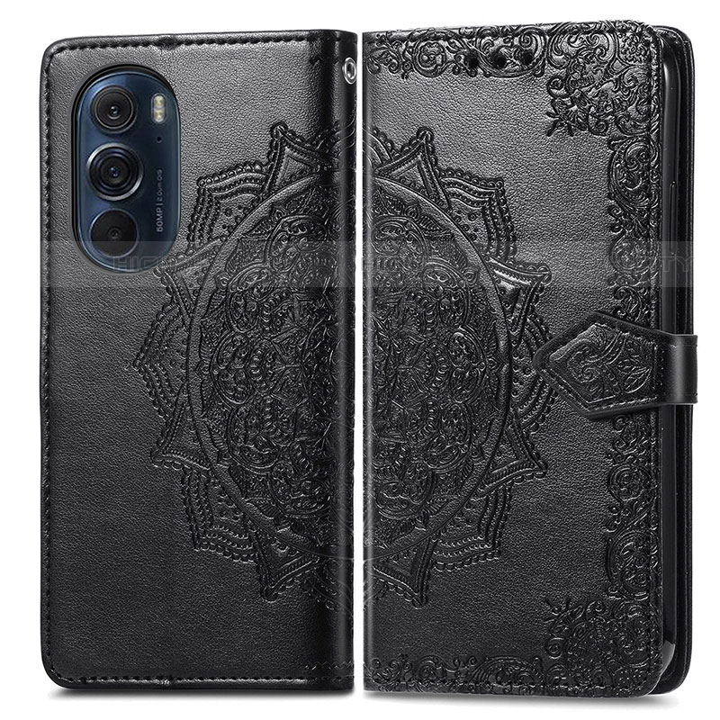 Coque Portefeuille Motif Fantaisie Livre Cuir Etui Clapet pour Motorola Moto Edge Plus (2022) 5G Noir Plus