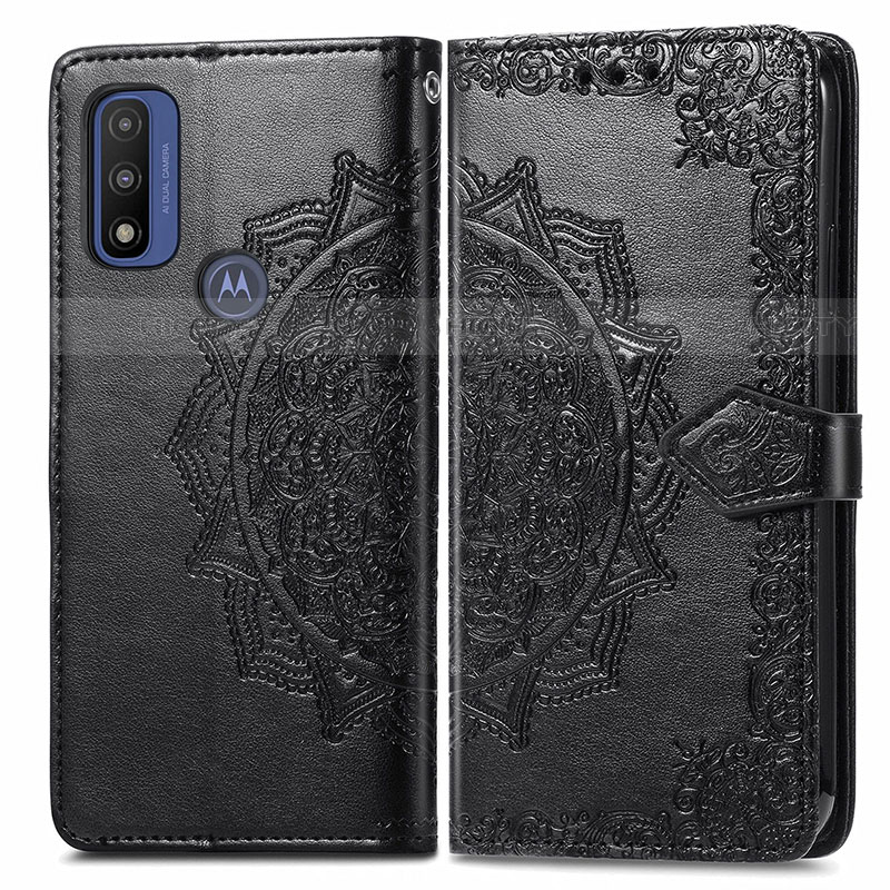 Coque Portefeuille Motif Fantaisie Livre Cuir Etui Clapet pour Motorola Moto G Pure Noir Plus