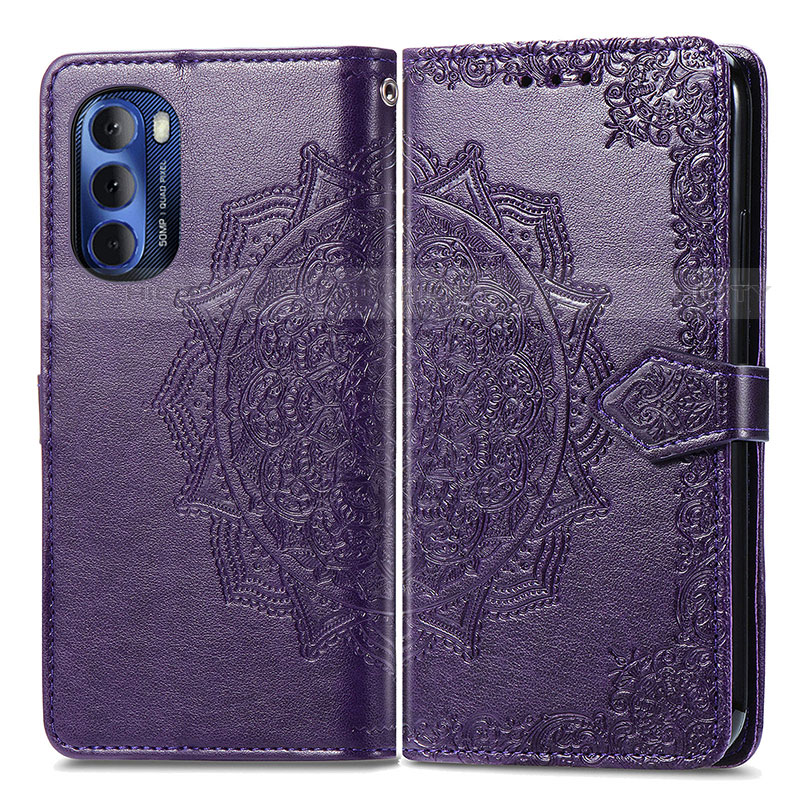 Coque Portefeuille Motif Fantaisie Livre Cuir Etui Clapet pour Motorola Moto G Stylus (2022) 4G Violet Plus