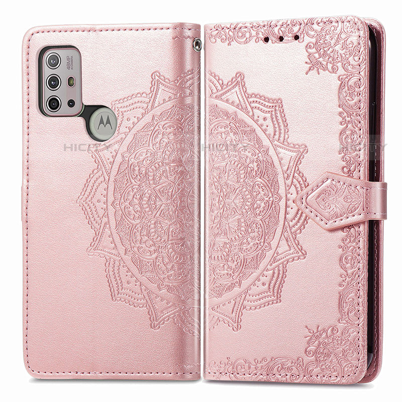 Coque Portefeuille Motif Fantaisie Livre Cuir Etui Clapet pour Motorola Moto G10 Or Rose Plus