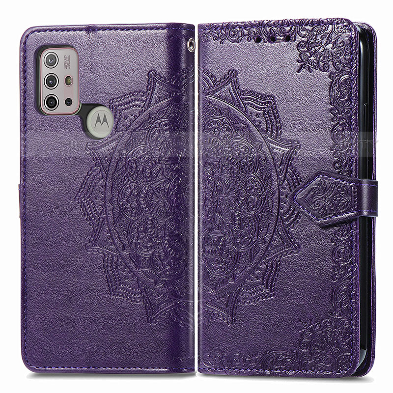 Coque Portefeuille Motif Fantaisie Livre Cuir Etui Clapet pour Motorola Moto G10 Violet Plus