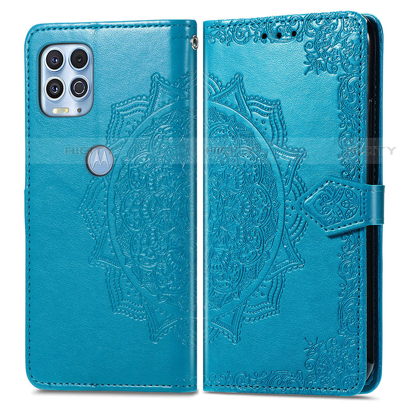 Coque Portefeuille Motif Fantaisie Livre Cuir Etui Clapet pour Motorola Moto G100 5G Bleu Plus