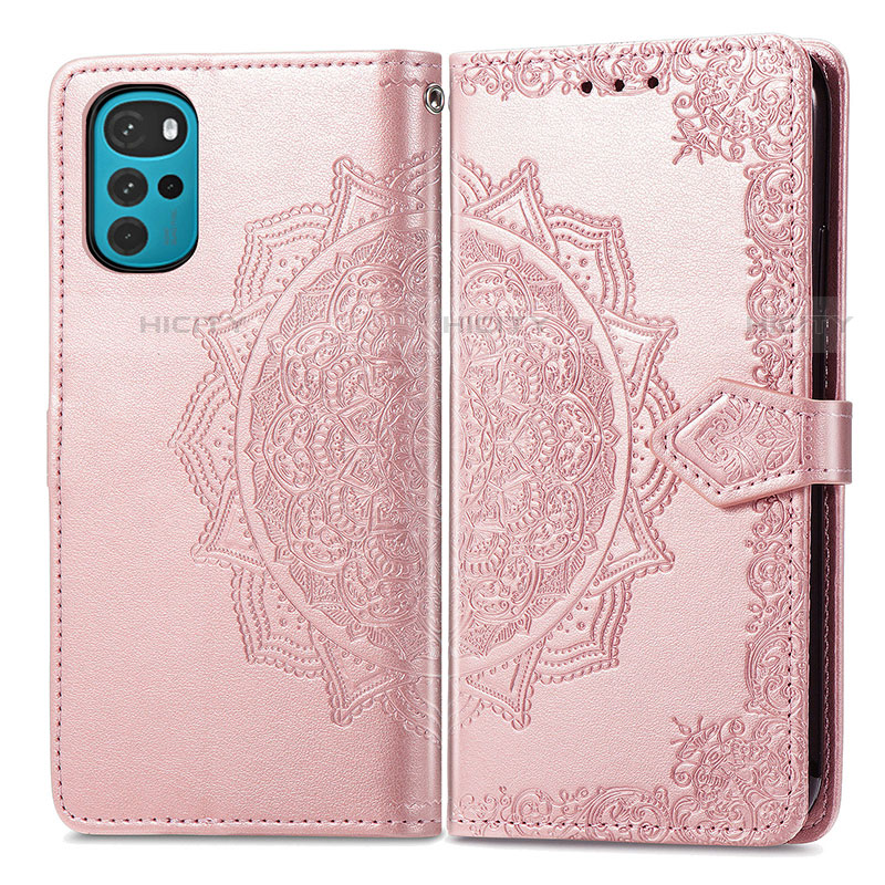 Coque Portefeuille Motif Fantaisie Livre Cuir Etui Clapet pour Motorola Moto G22 Or Rose Plus