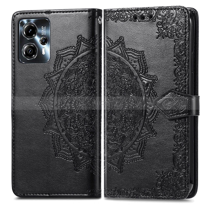 Coque Portefeuille Motif Fantaisie Livre Cuir Etui Clapet pour Motorola Moto G23 Noir Plus