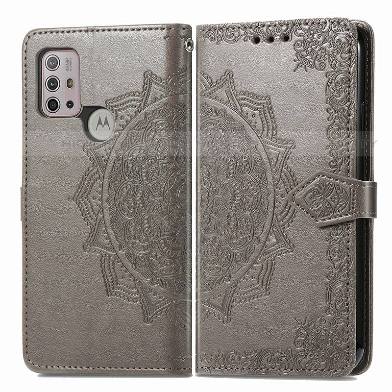 Coque Portefeuille Motif Fantaisie Livre Cuir Etui Clapet pour Motorola Moto G30 Gris Plus