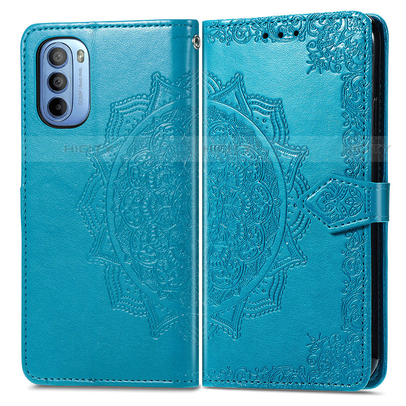 Coque Portefeuille Motif Fantaisie Livre Cuir Etui Clapet pour Motorola Moto G31 Bleu Plus