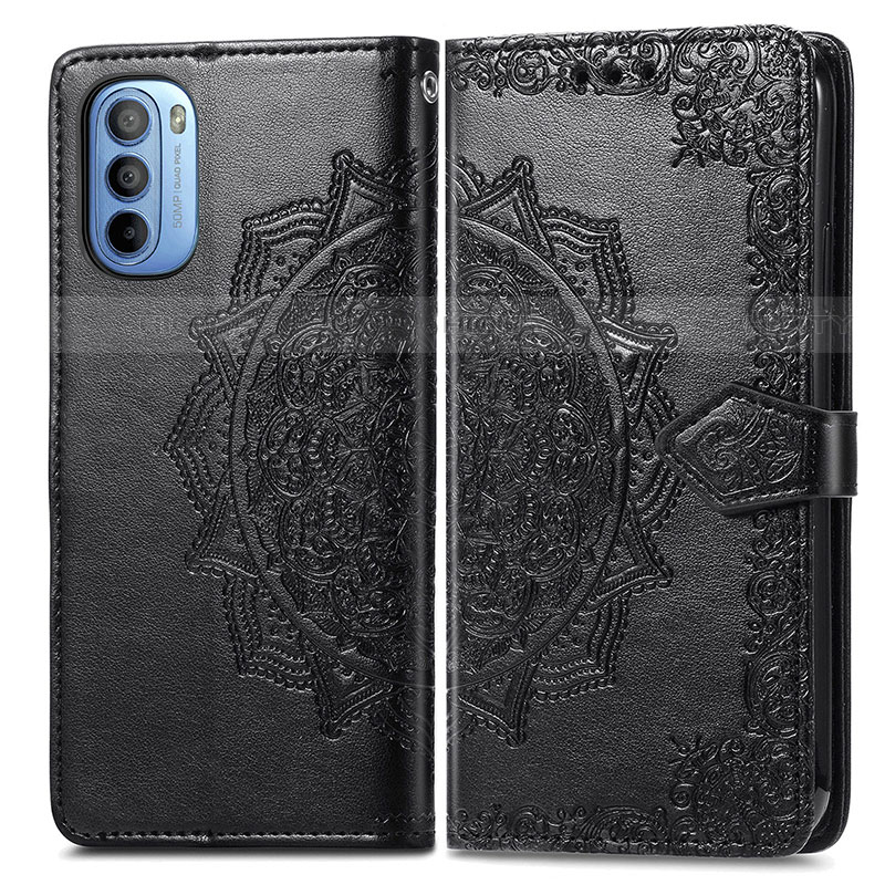 Coque Portefeuille Motif Fantaisie Livre Cuir Etui Clapet pour Motorola Moto G31 Noir Plus