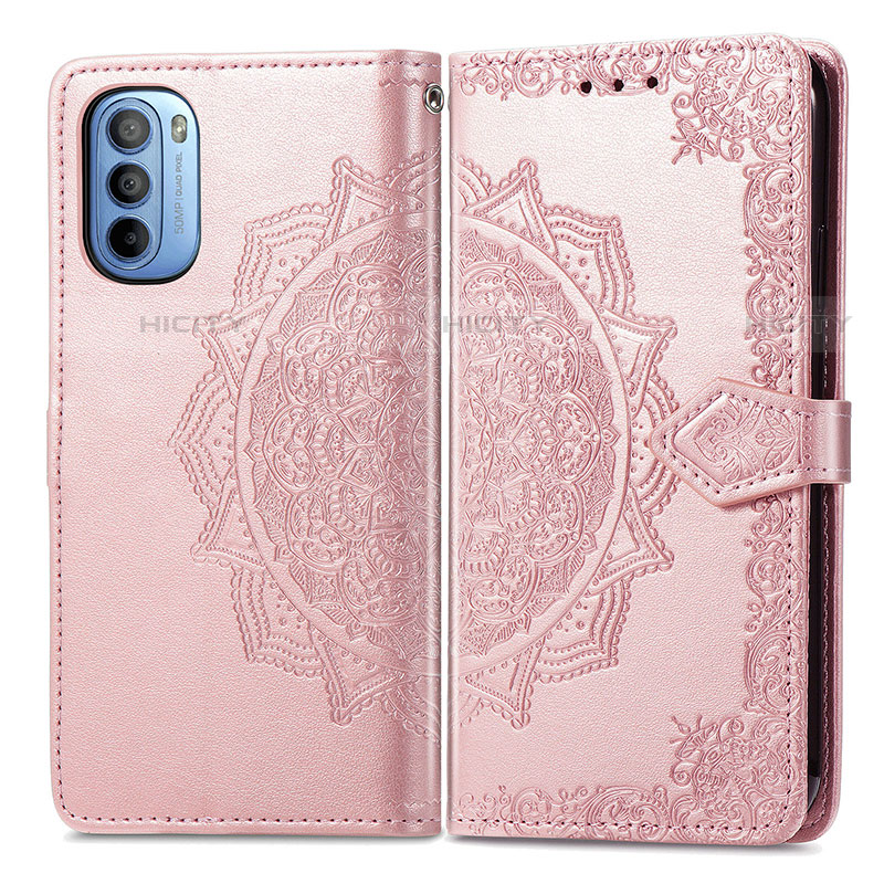 Coque Portefeuille Motif Fantaisie Livre Cuir Etui Clapet pour Motorola Moto G31 Or Rose Plus