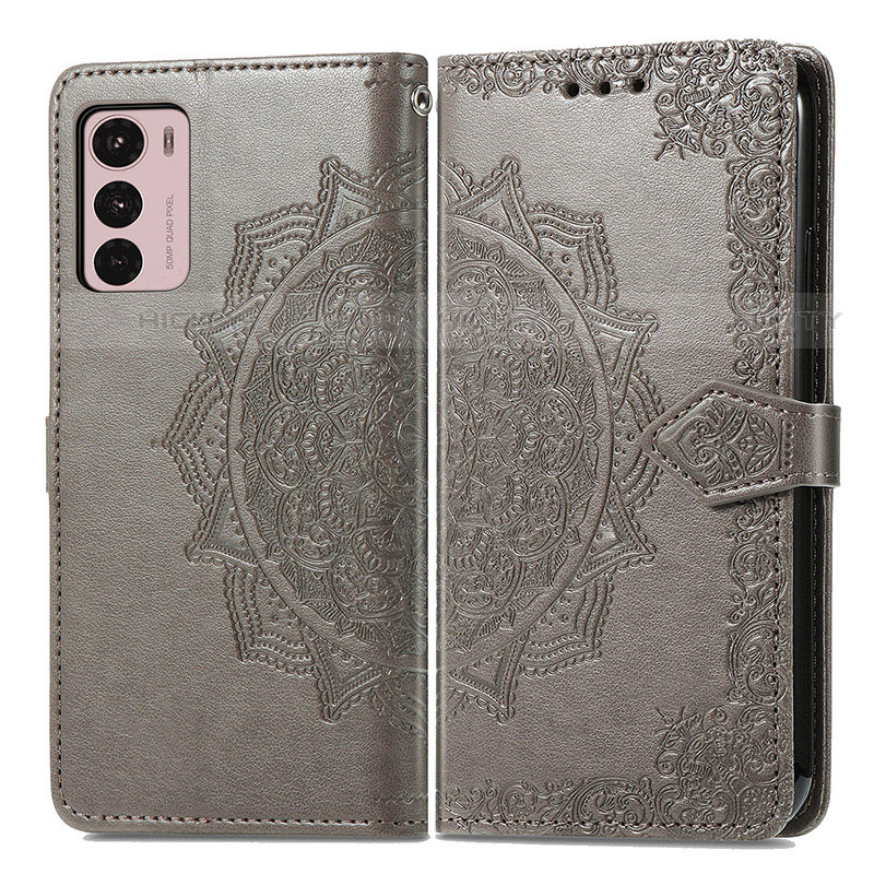 Coque Portefeuille Motif Fantaisie Livre Cuir Etui Clapet pour Motorola Moto G42 Gris Plus