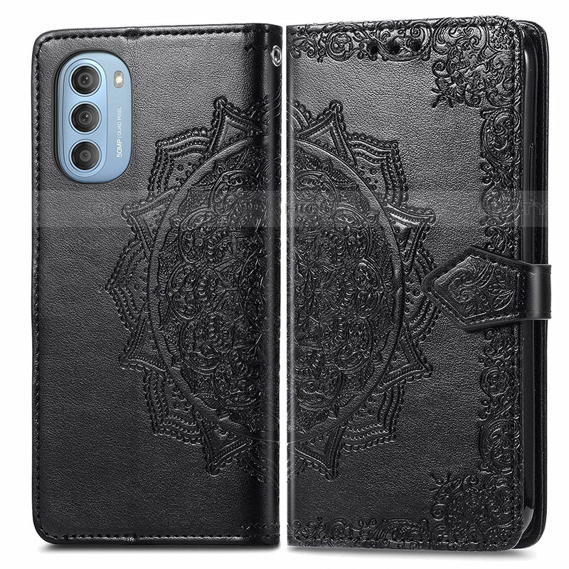 Coque Portefeuille Motif Fantaisie Livre Cuir Etui Clapet pour Motorola Moto G51 5G Noir Plus