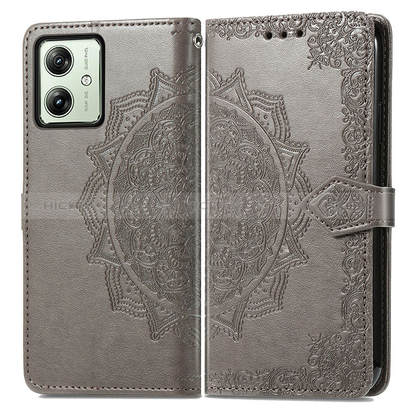 Coque Portefeuille Motif Fantaisie Livre Cuir Etui Clapet pour Motorola Moto G54 5G Gris Plus