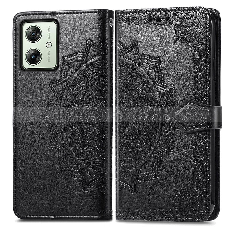 Coque Portefeuille Motif Fantaisie Livre Cuir Etui Clapet pour Motorola Moto G54 5G Noir Plus