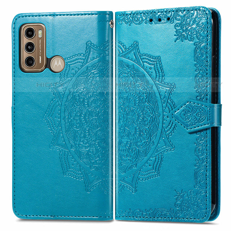 Coque Portefeuille Motif Fantaisie Livre Cuir Etui Clapet pour Motorola Moto G60 Bleu Plus