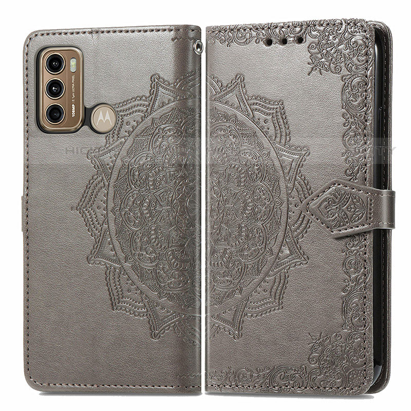 Coque Portefeuille Motif Fantaisie Livre Cuir Etui Clapet pour Motorola Moto G60 Gris Plus