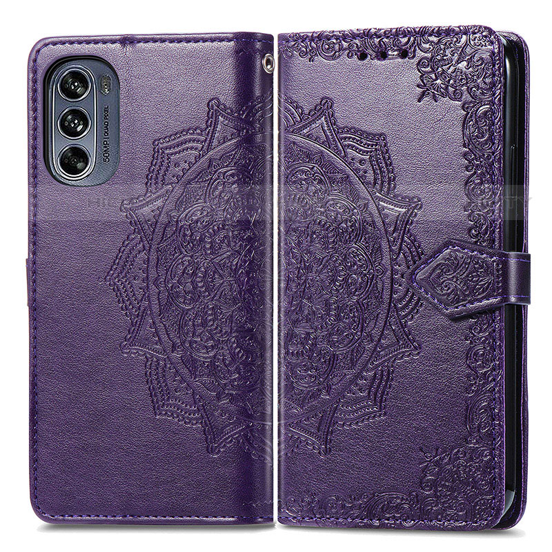 Coque Portefeuille Motif Fantaisie Livre Cuir Etui Clapet pour Motorola Moto G62 5G Violet Plus